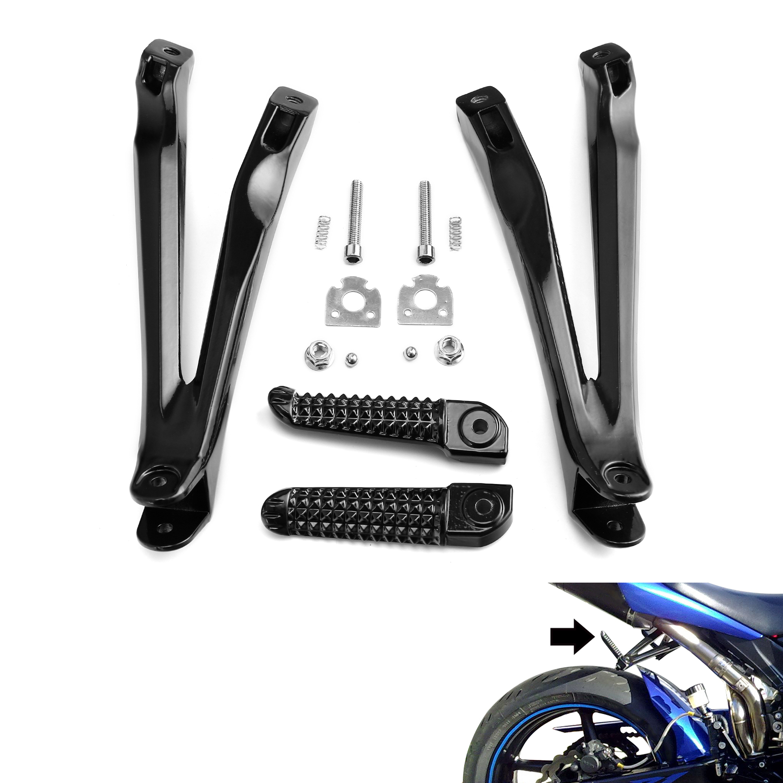 Black Rear Passenger Foot Pegs Footpegs Bracket Fit For Yamaha YZF R1 2004-2008