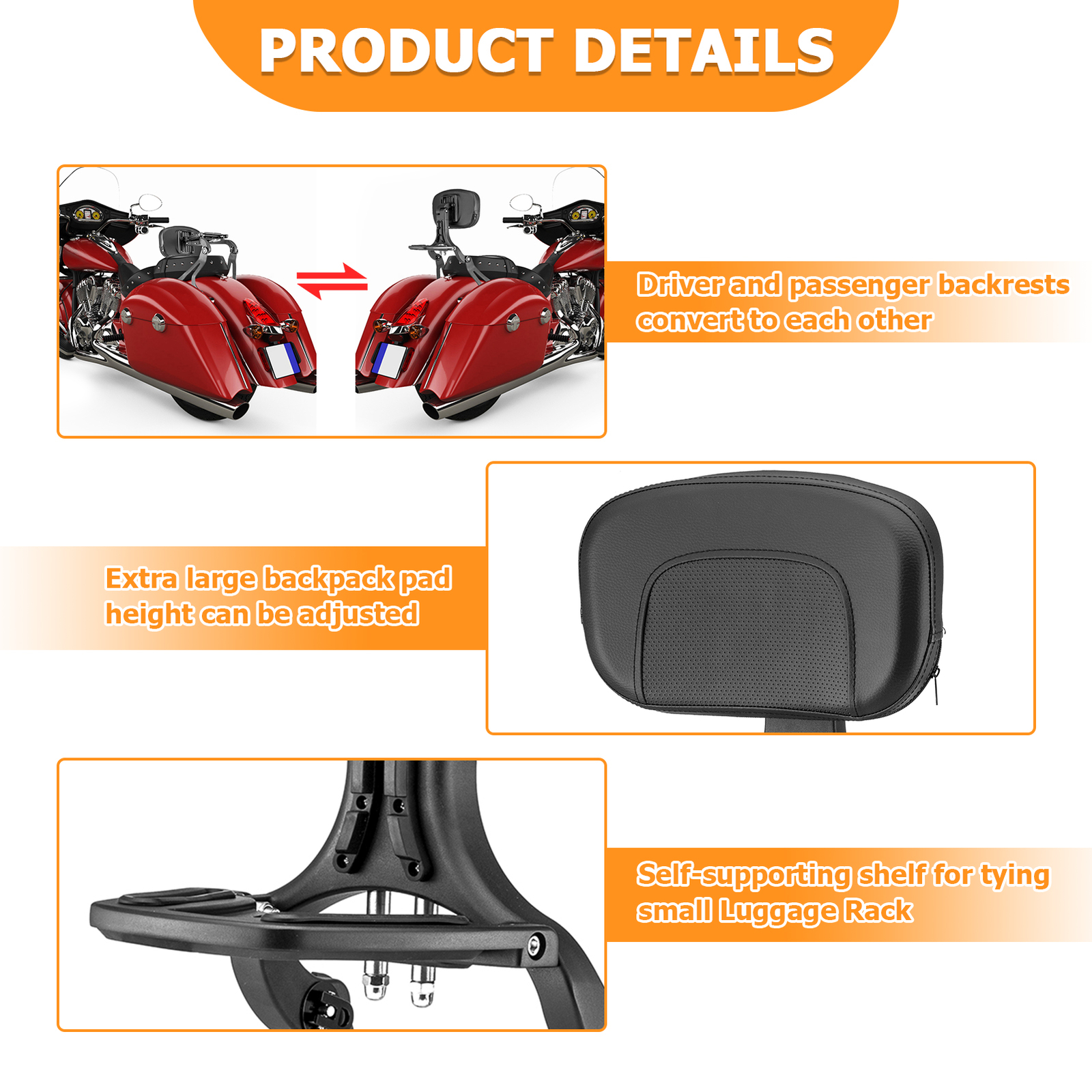 Multi-Purpose Adjust Driver Backrest For Indian Springfield Dark Horse 2018-2023