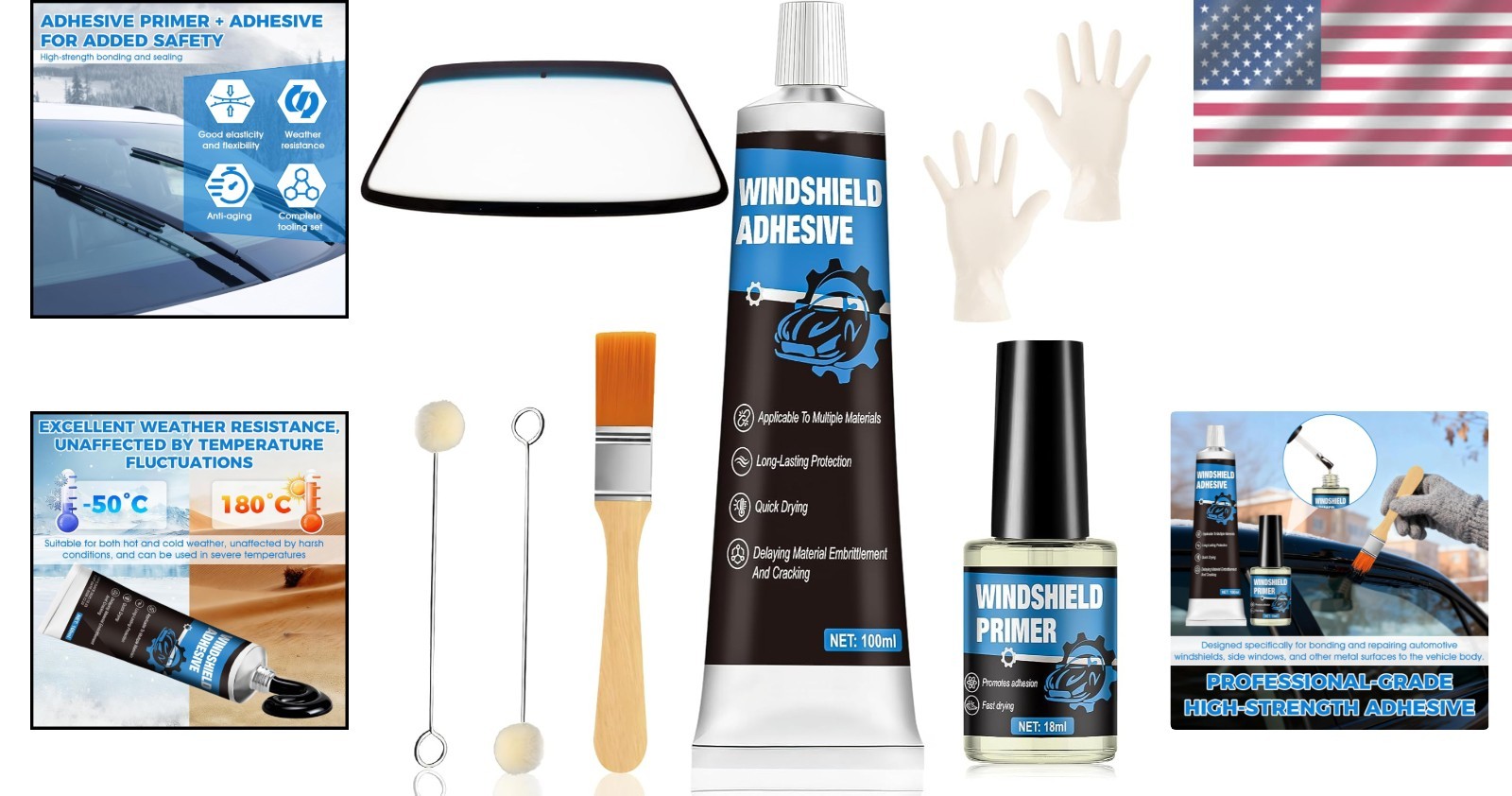 Complete Automotive Glass Adhesive Kit for Professional Windshield Installation