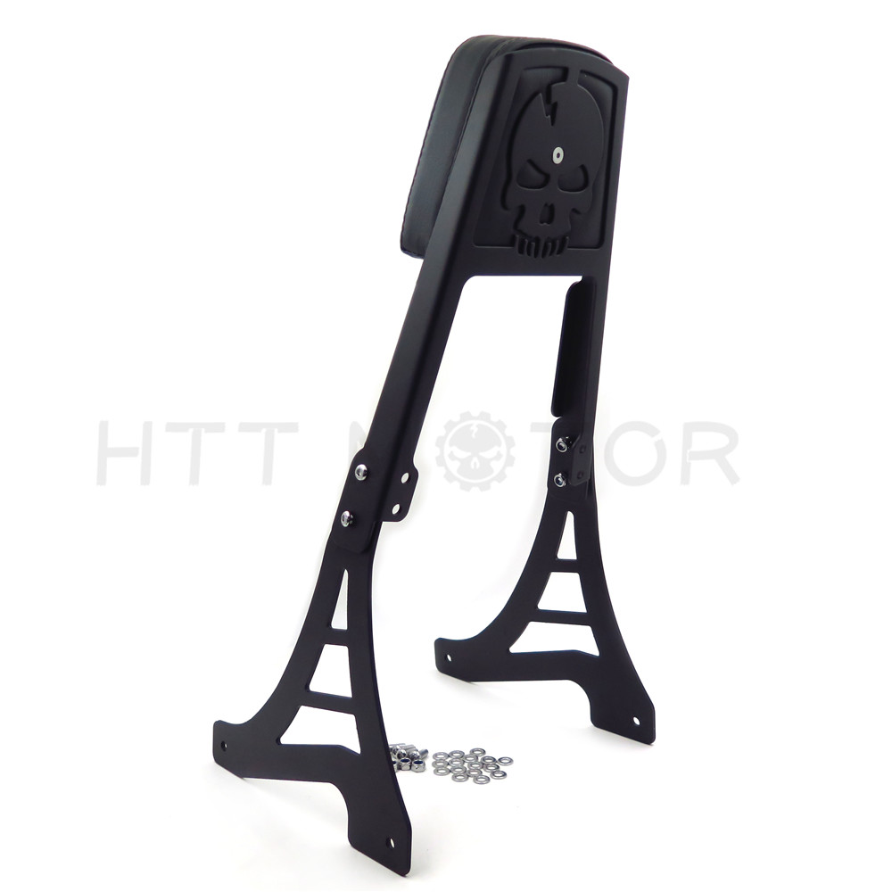 Black Skull Backrest Sissy Bar With Leather Pad For Harley Sportster 1200 883