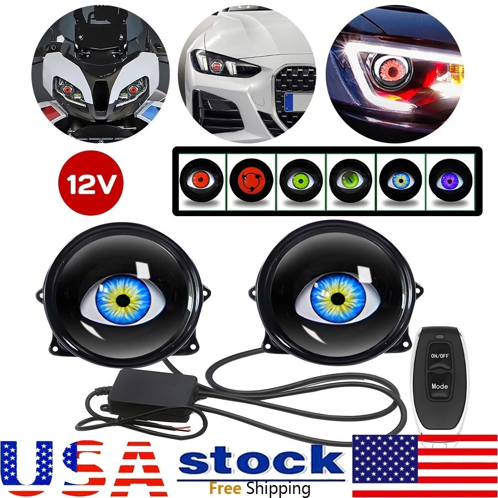 2 IN 1 Devil Eyes LED headlights dynamic remote 33 modes of lenses Blink lights