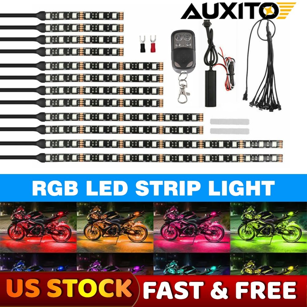 12Pcs Motorcycle 5050 SMD RGB LED Neon Under Glow Lights Strip Kit For Universal