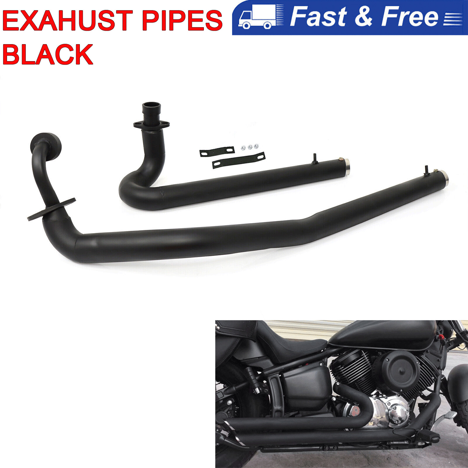 Shortshots Staggered Exhaust Pipes For Yamaha V Star 1100 XVS1100 DragStar Black