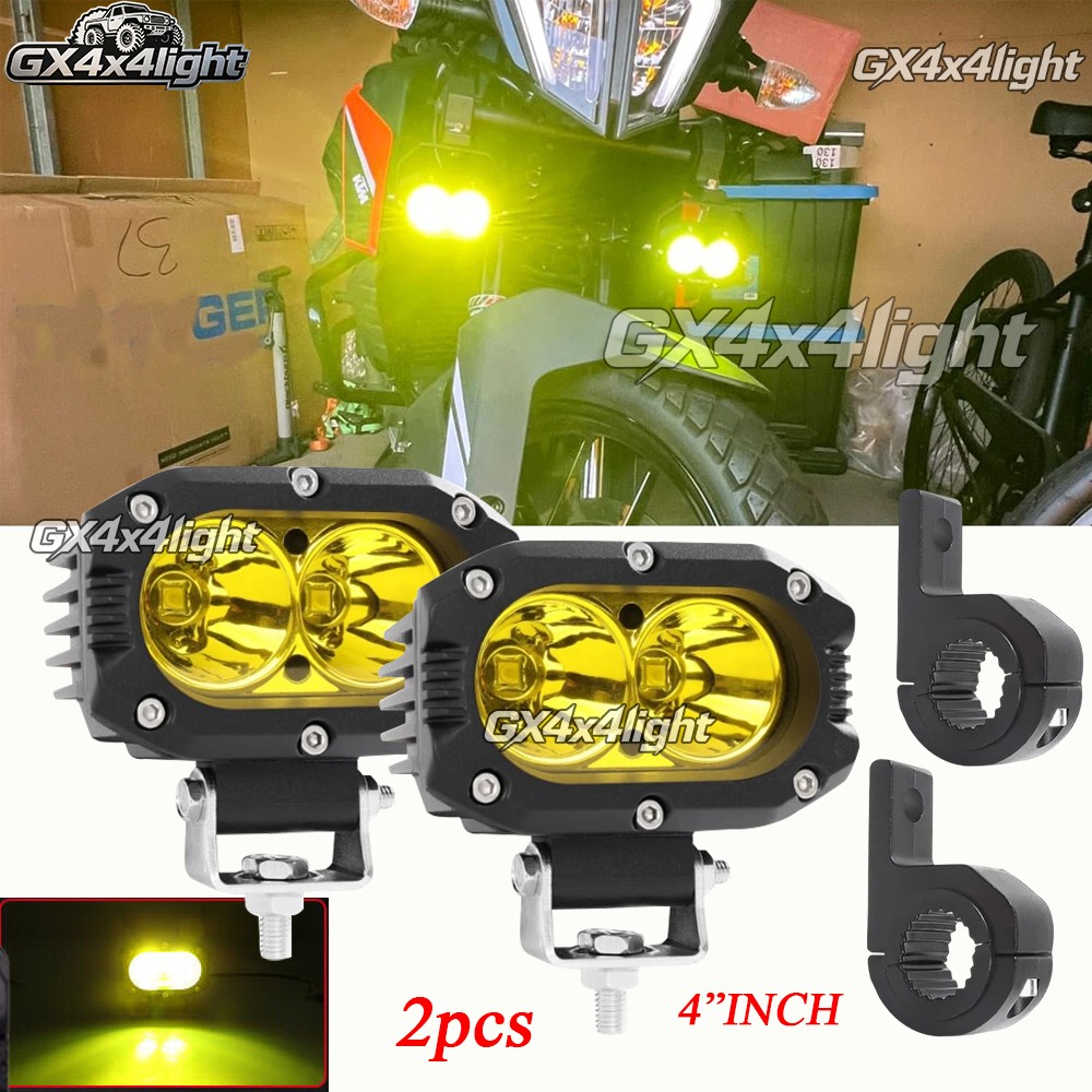2x 4″INCH Yellow LED Work Light Offroad Spot Pods Fog Light Motorcycle w/Bracket