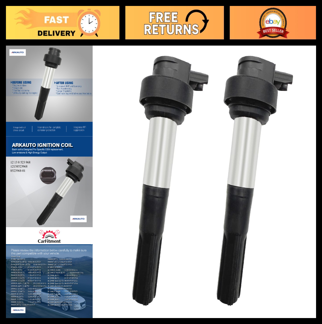 Motorcycle Ignition Coil Packs Set of 2 for BMW F650GS F700GS F800 Series & K120
