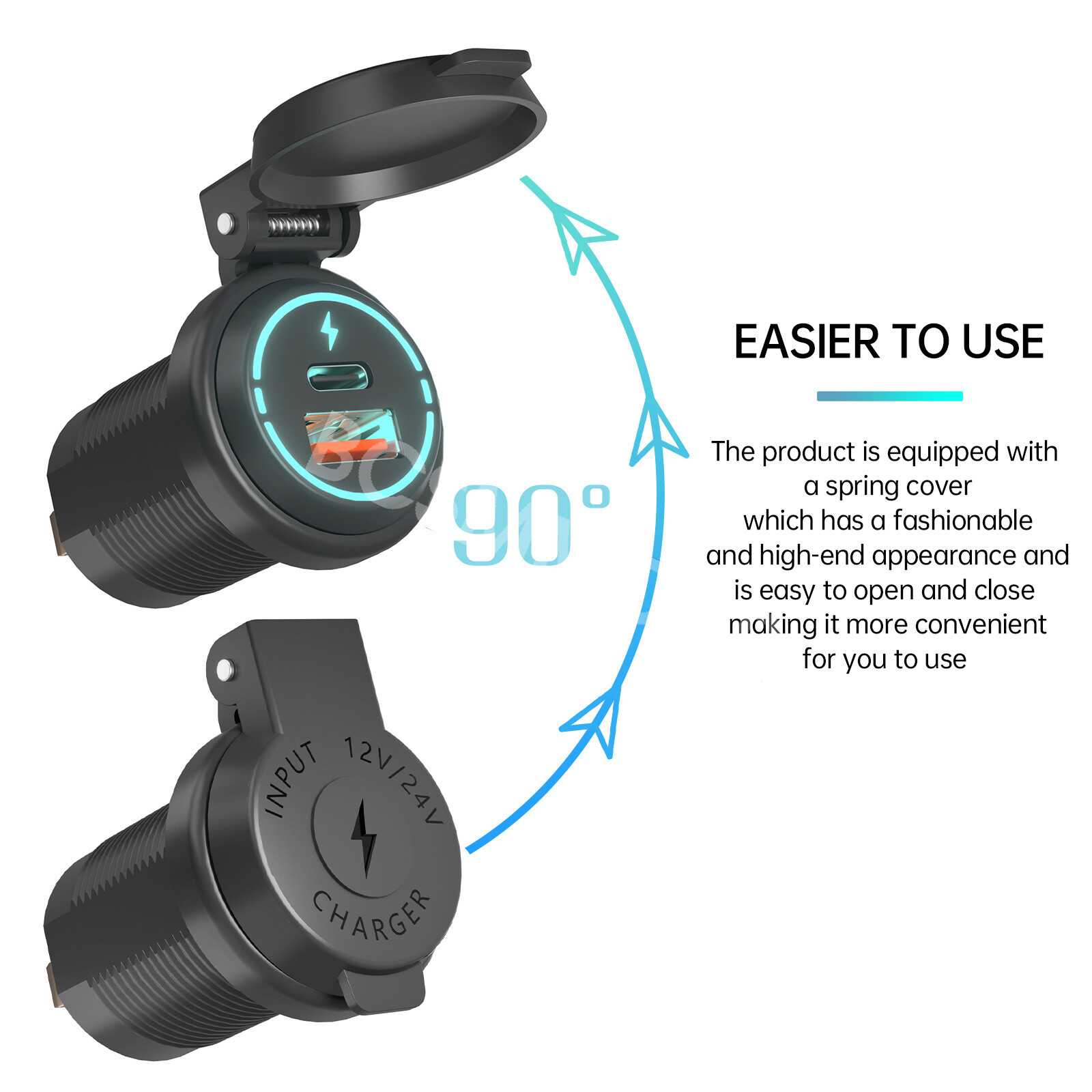 Motorcycle USB Charger Type-C Socket Outlet Power Adapter Waterproof 12V-24V