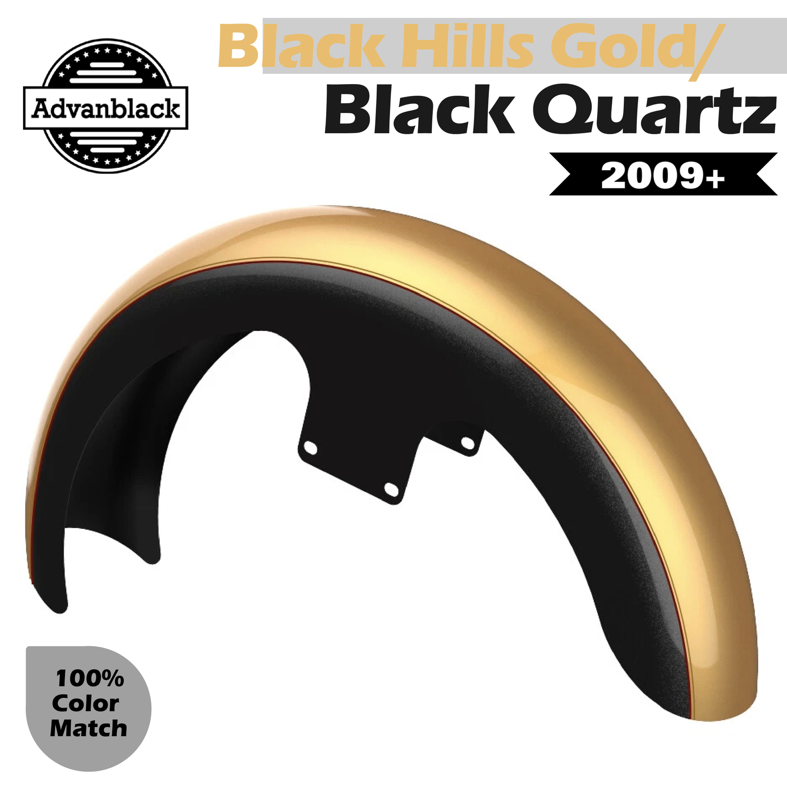 Black Hills Gold & Black Quartz 2-Tone 21” Front Fender Fits 09+ Harley Touring