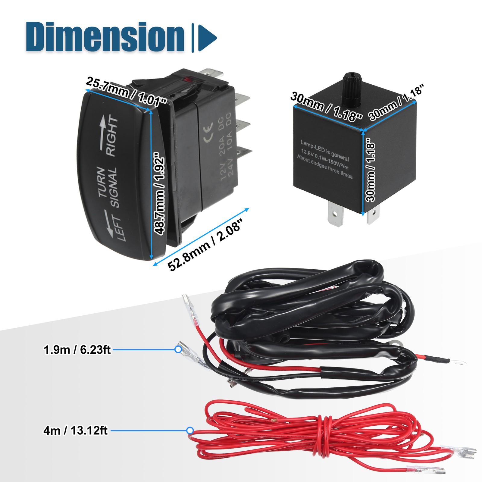 Universal ATV UTV Turn Signal Switch Pack of 1 w/ LED Light Relay Extension Cord