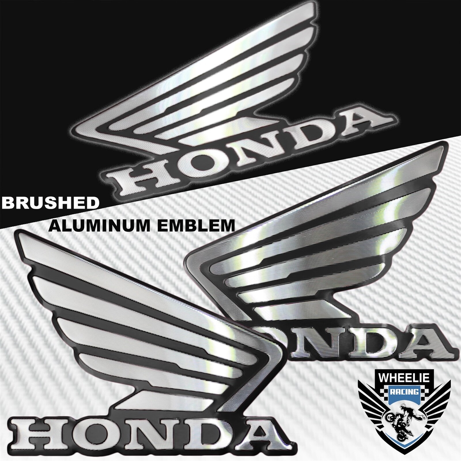3.5″ALUMINUM METAL BLACK&CHROME WING LOGO DECAL EMBLEM TANK/FENDER STICKER