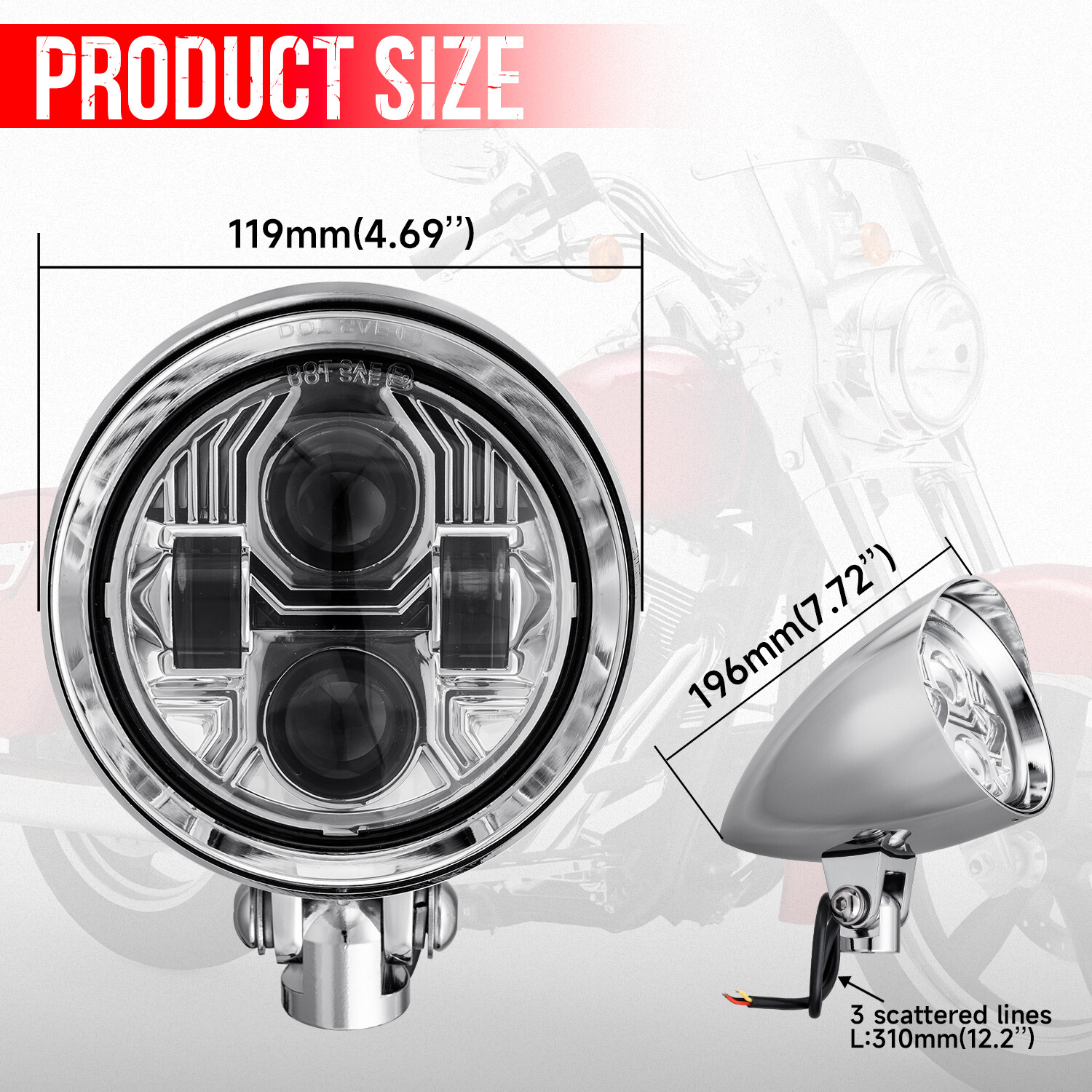 Chrome / Black Headlight Lamp Assembly fit for Sportster XL1200 Dyna Big Twins