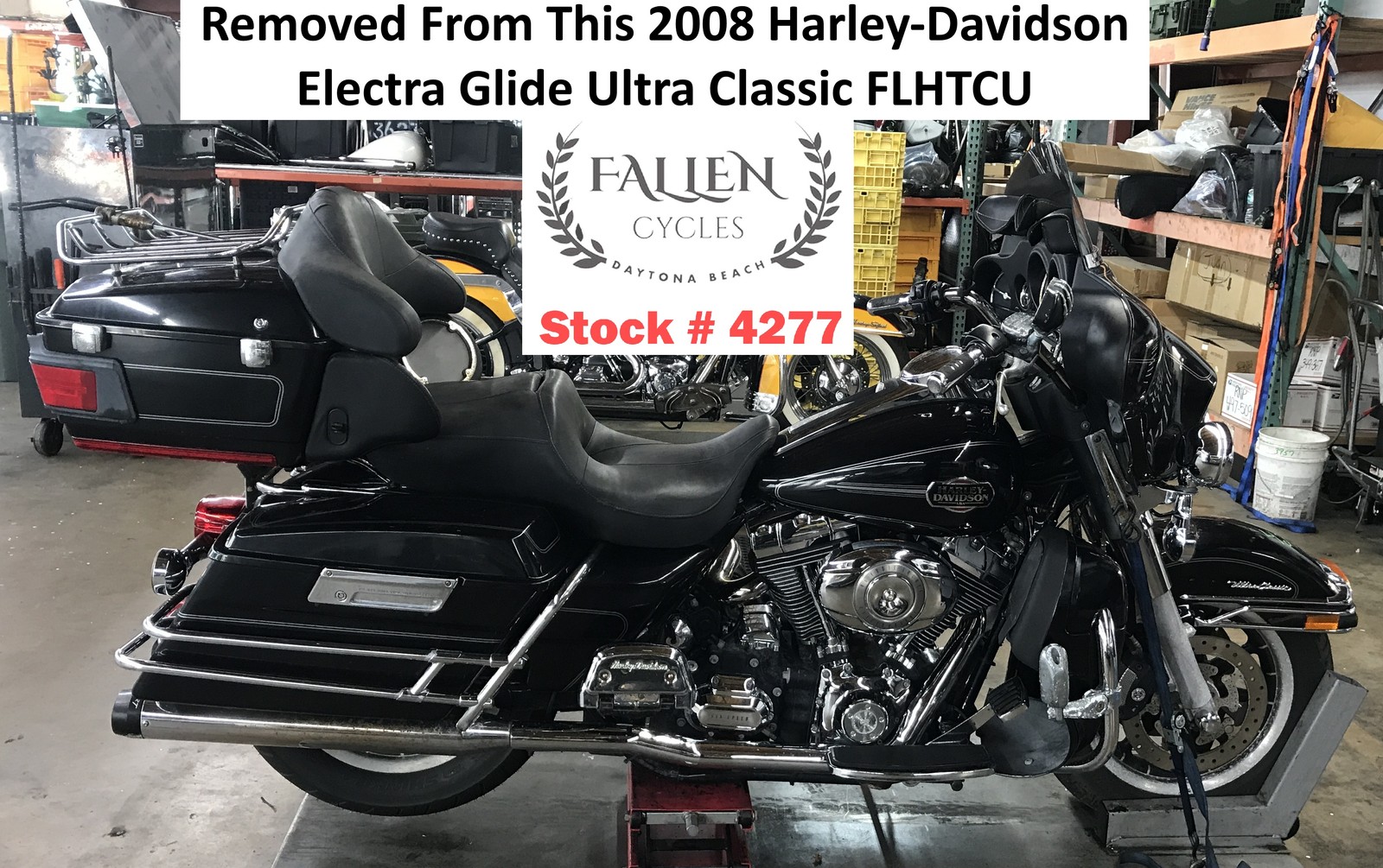 2008 Harley Electra Glide Front Fender Assembly VIVID BLACK SILVER STRIPES #4277