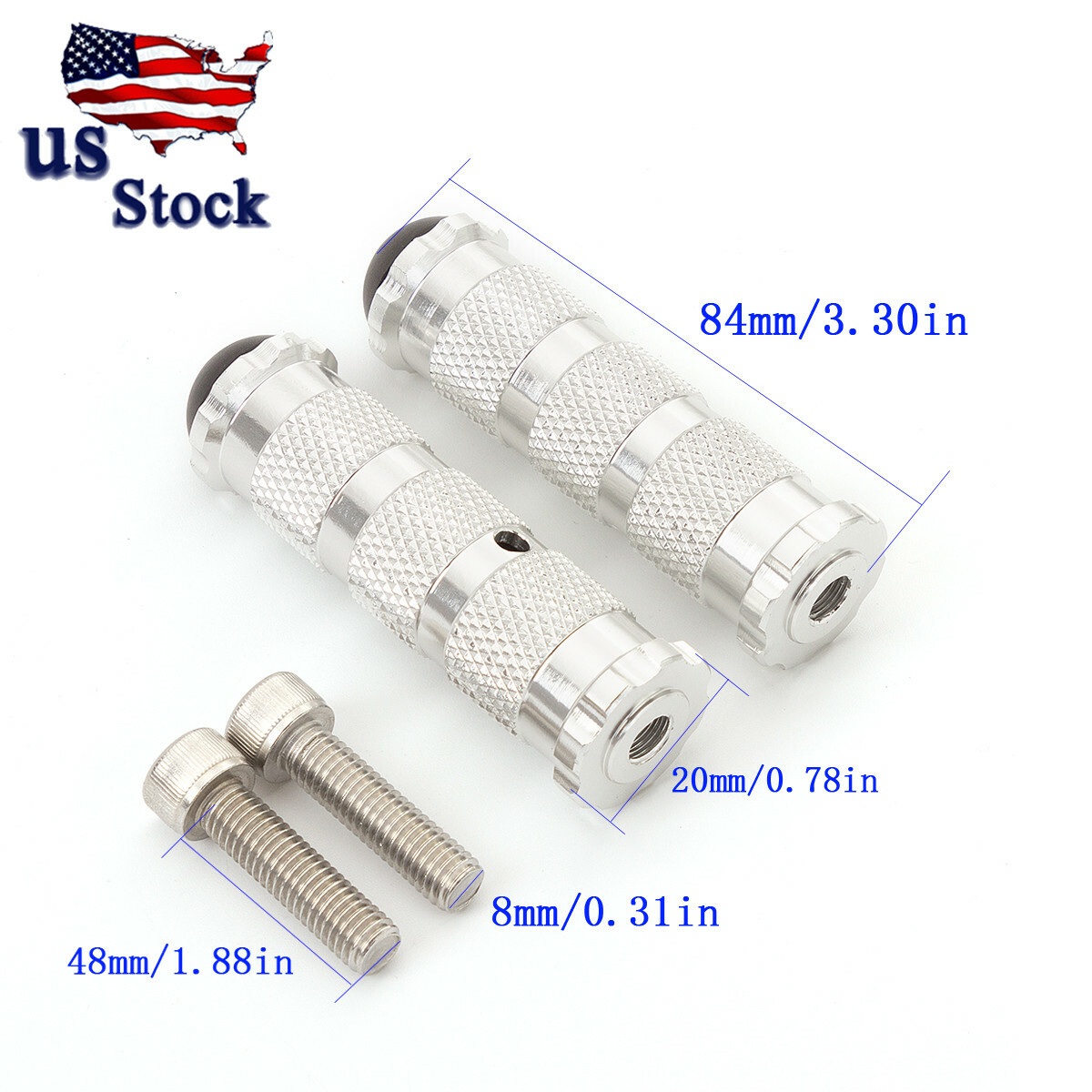 CNC Motorcycle Footrests Footpeg Foot Rests Pegs Rear Pedals Silver Universal M8