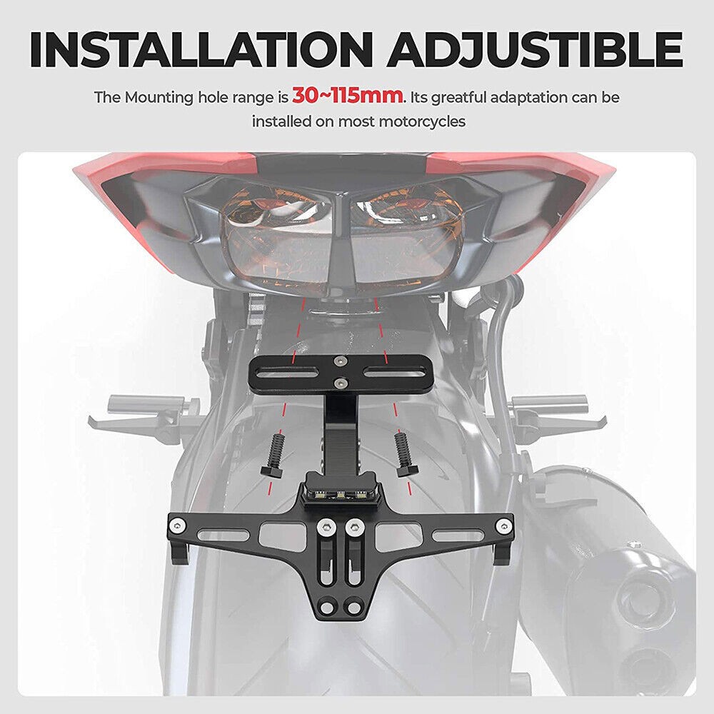 Universal Motorcycle Tail License Plate Holder Fender Eliminator W/LED Light