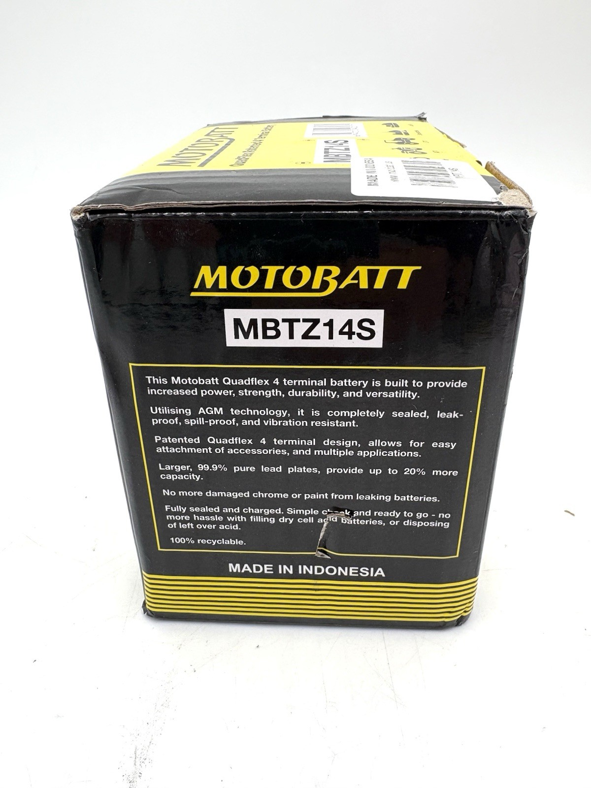 Motobatt MBTZ14S Quadflex AGM 12V 4 Terminal Battery – MBTZ14S, NEW