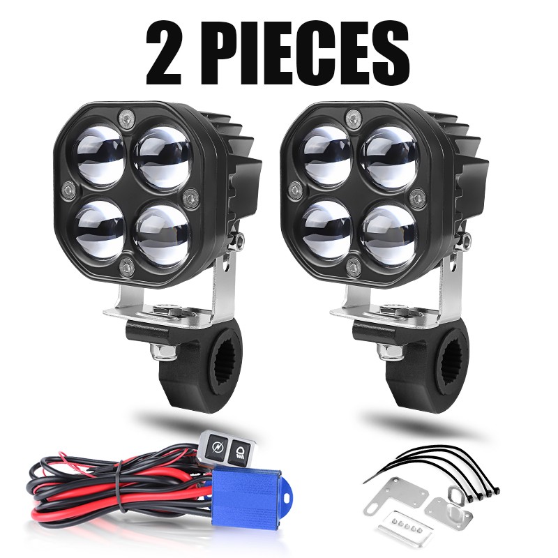 2X 60W 10000LM LED Motorcycle Driving Fog Spot Light Auxiliary Lamp White+Amber