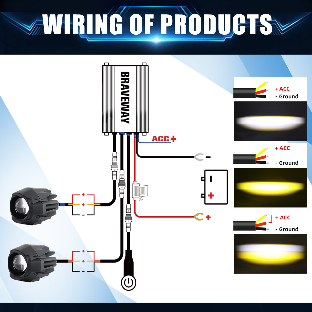Pair 3″ LED Yellow/White Driving Spot Fog Pods Universal Motorcycle Work Light