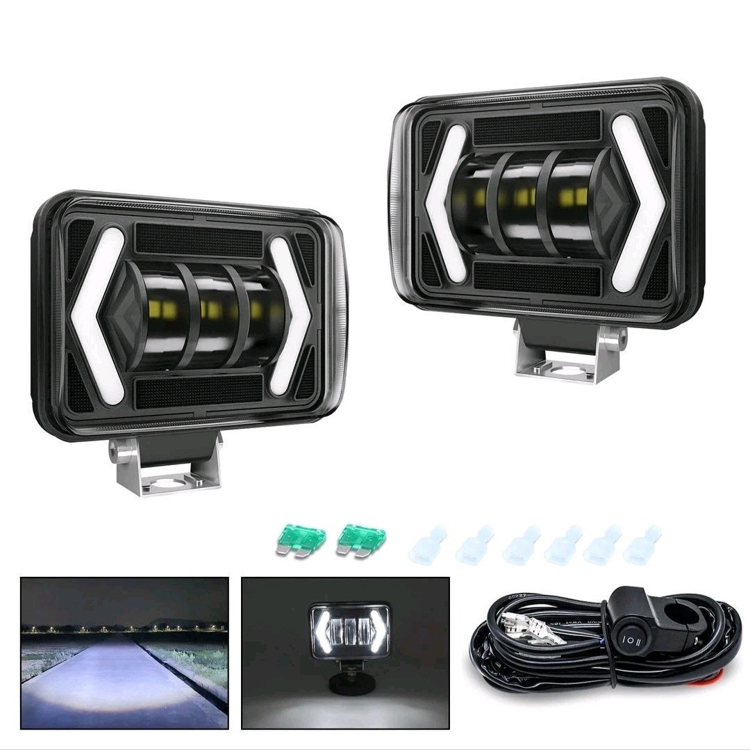 2 Pack 80W LED Motorcycle Headlights 8000LM 6000K IP68 Fog Spot Lights w/ Harnes