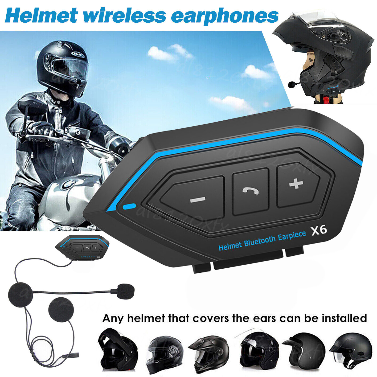 FM Motorcycle Headset Bluetooth Helmet Intercom Speaker Music Share Headphone