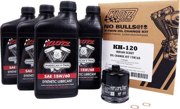 Klotz Synthetics Synthetic Oil Change Kit 15W-60 #KH-120 Indian Scout 2015-2024
