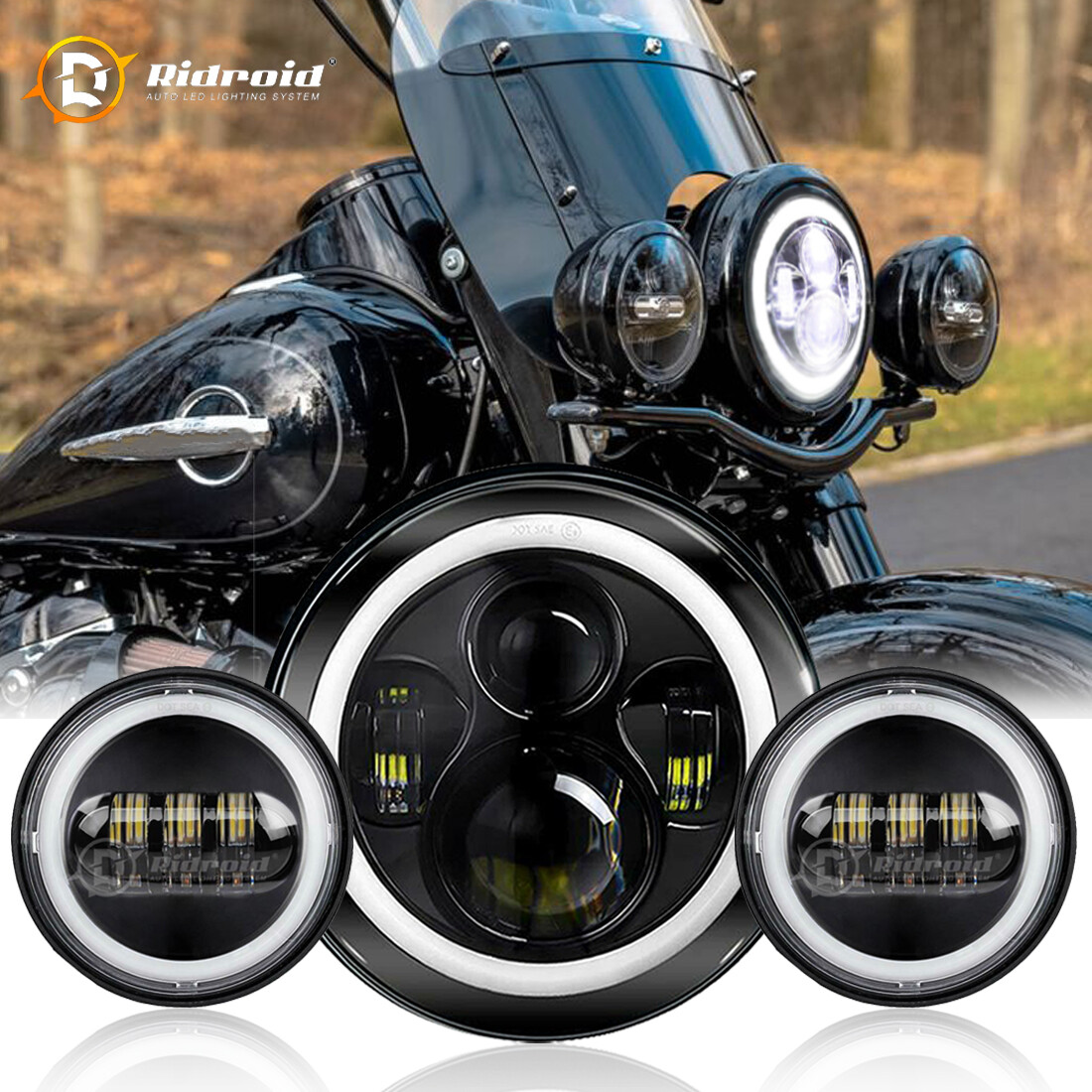 7″ LED Headlight + 4.5″ Passing Lamps For Harley Davidson Road King Custom FLHRS