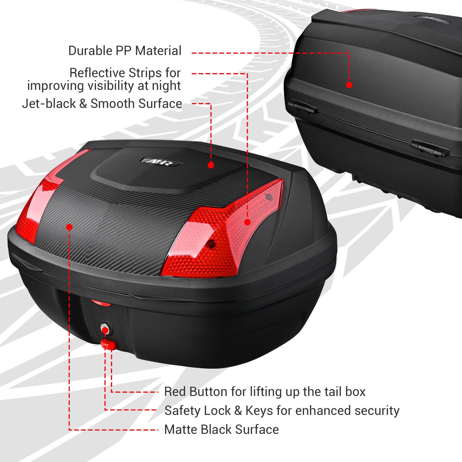 AHR Universal 48L Motorcycle Tour Tail Box Scooter Trunk Storage Lock Top Case