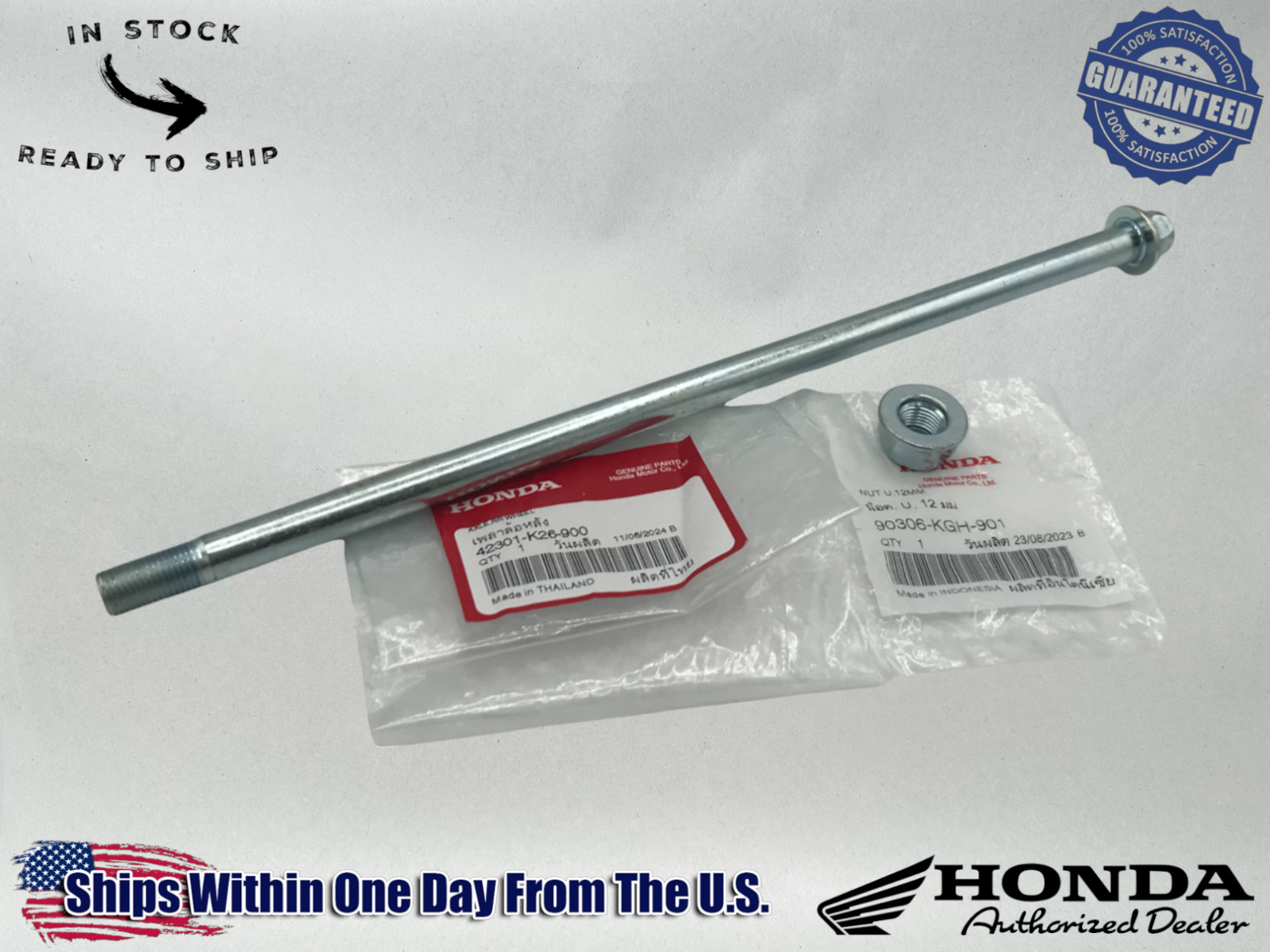 Honda OEM Rear Wheel Axle W/ nut GROM125 2014-2024 42301-K26-900 90306-KGH-901