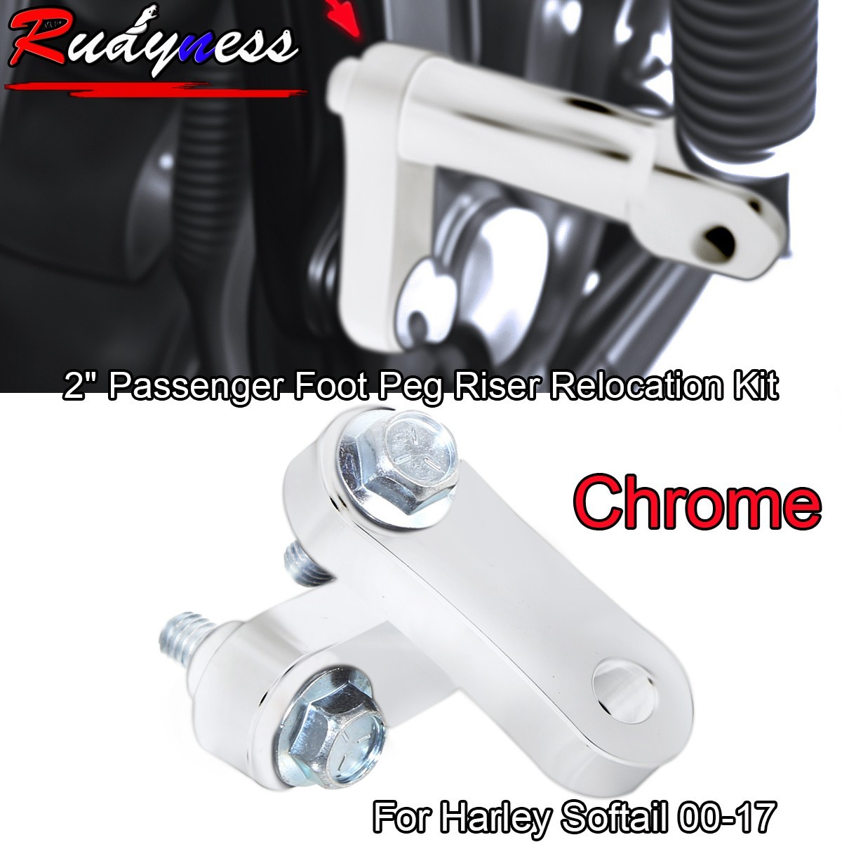 Passenger Foot Peg Riser Relocation Chrome Kit For Harley Softail 00-17