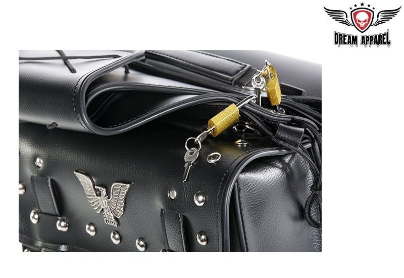 Motorbike Black Leather Saddlebag Eagle & Waterproof PVC Motorcycle Luggage