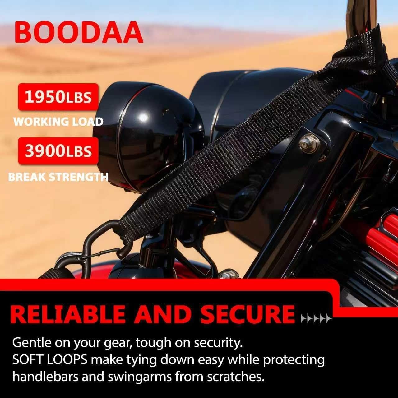4-Pack Soft Loop Tie Down Straps, 3900lbs, Heavy Duty Motorcycle, ATV, UTV, Dirt