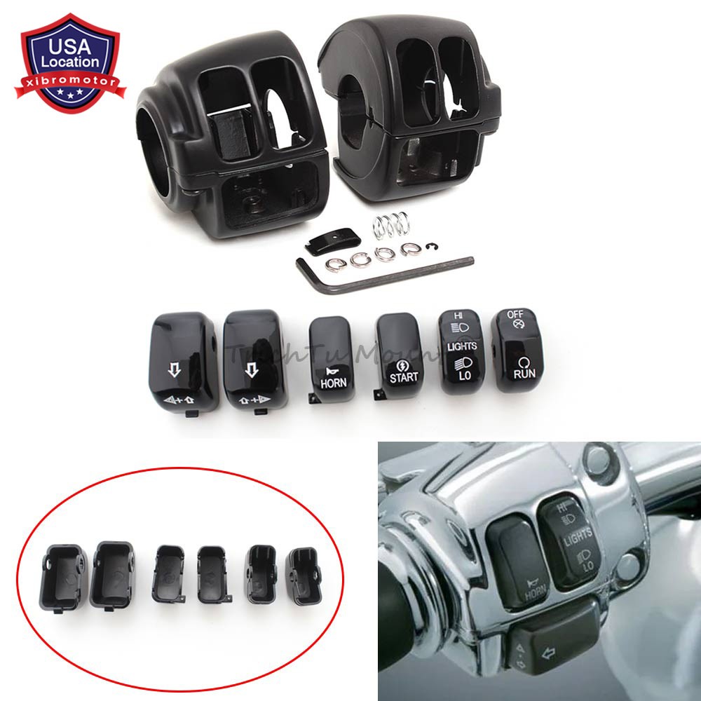 Black Hand Control Switch Housing Cover & Button Cover Cap For Harley Sportster