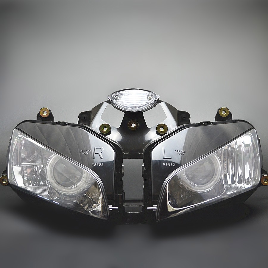 Fully Assembled Headlight w/White Angel Eye Blue Evil Eye for Honda 2003-2006