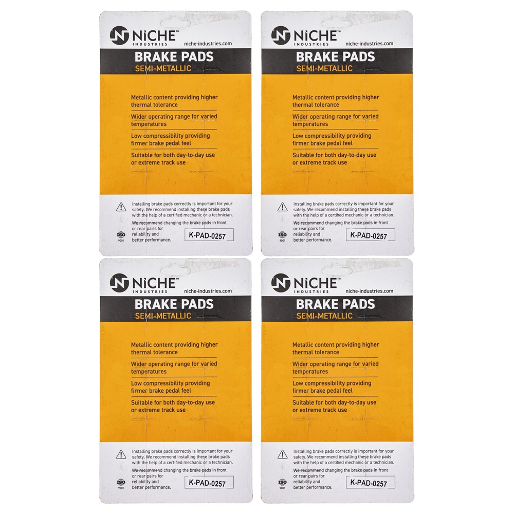 NICHE Brake Pad Set for Harley-Davidson Tri Glide Front Semi-Metallic 4 Pack