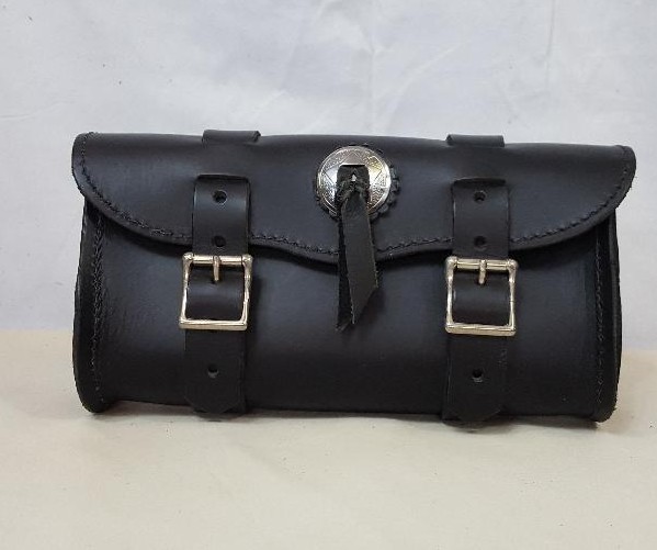 Handmade Classic Black Leather 11″ Motorcycle Tool Bag ( WITHOUT Concho)