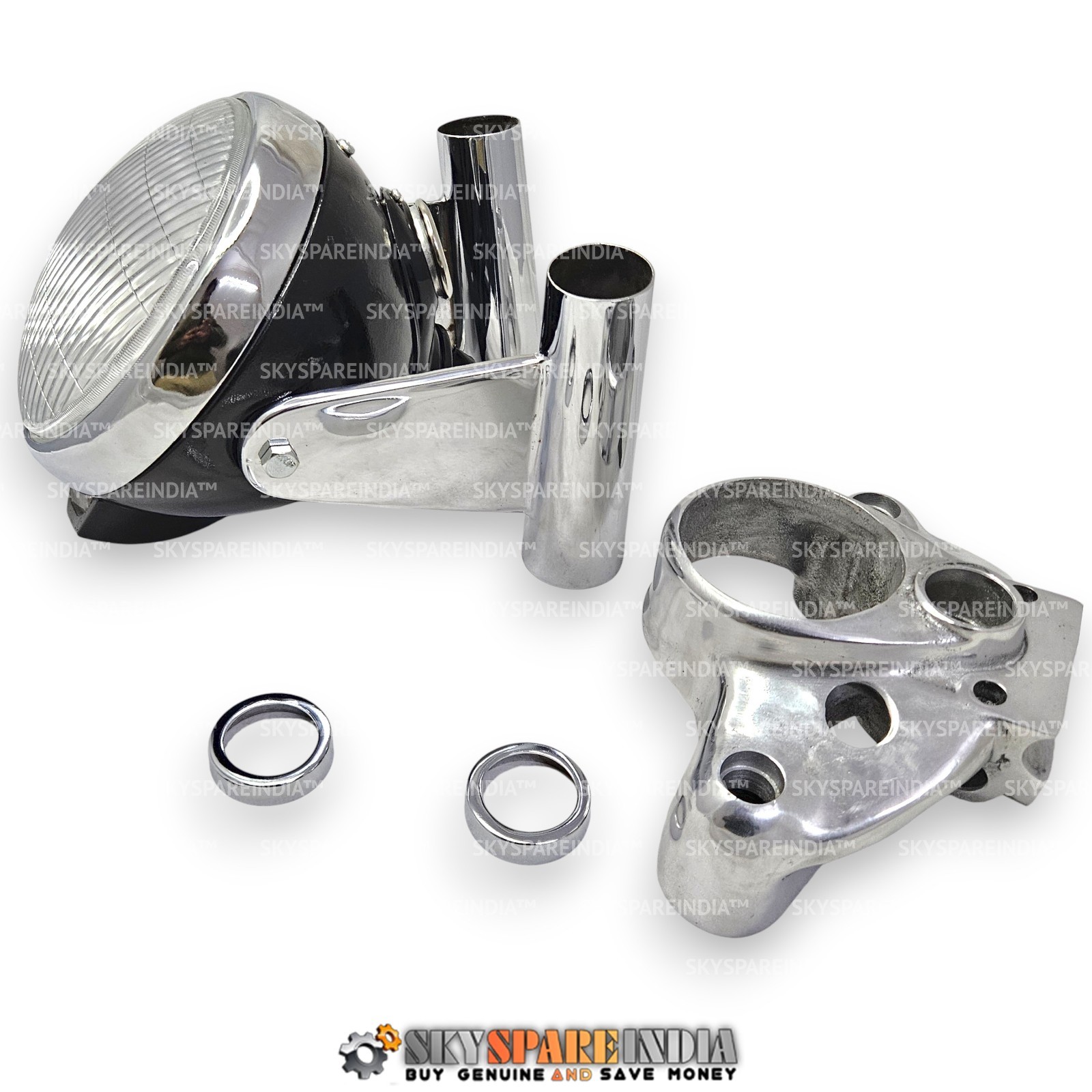 7″ Head Light With Brackets And Head Yoke Compatible With Royal Enfield