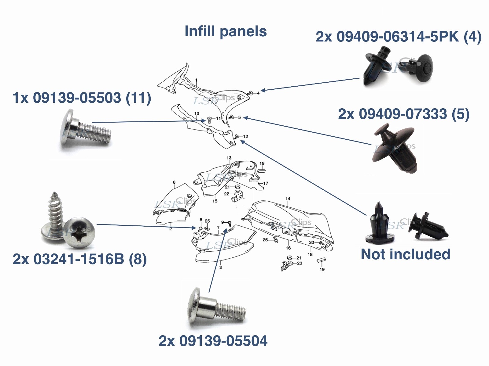 GSX-R 1300 hayabusa 2008-2021 fairing bolts PLASTIC PUSH CLIPS AND GROMMETS KIT