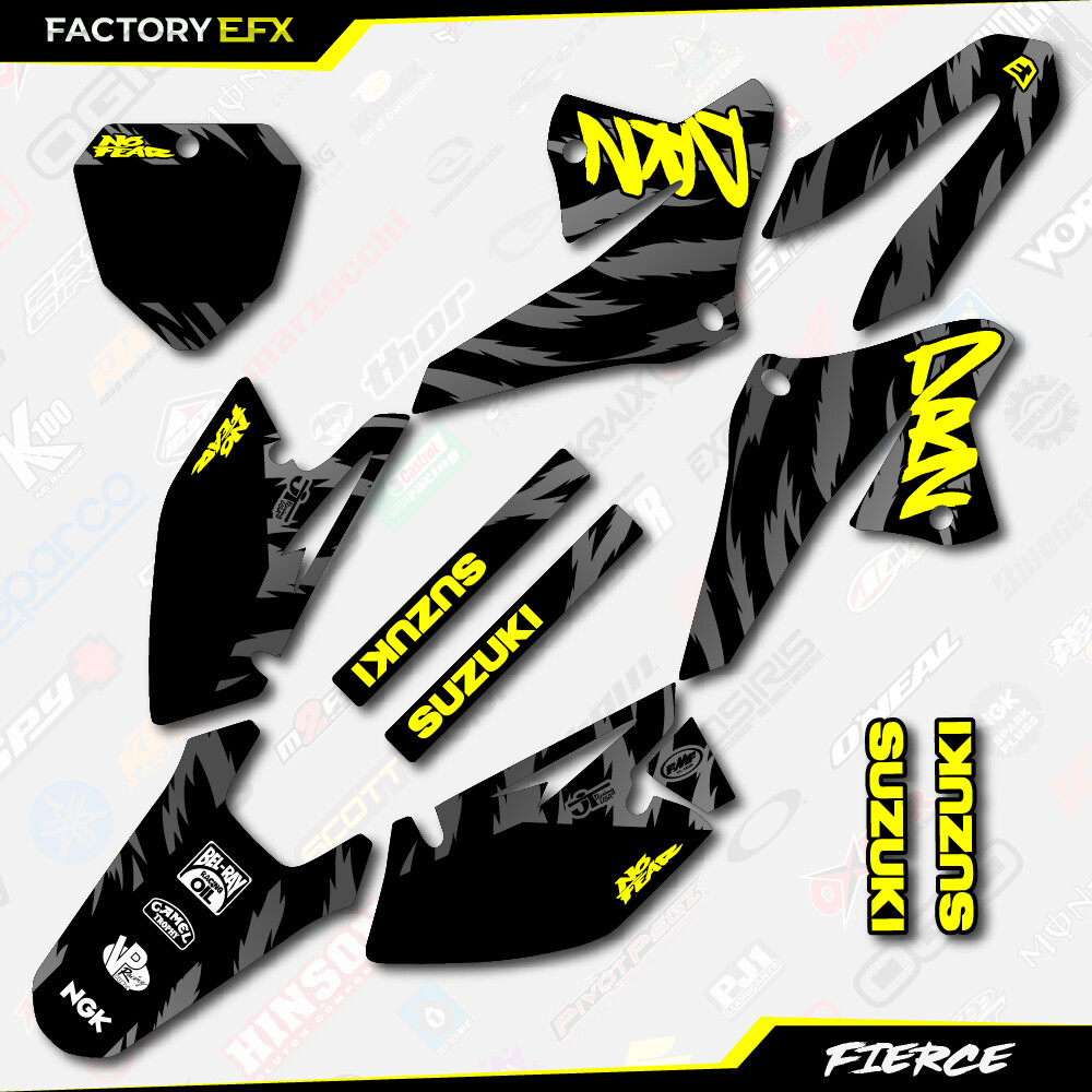 Black Yellow Fierce Racing Graphics Sticker Kit fits Suzuki DRZ125 08-22 DRZ 125