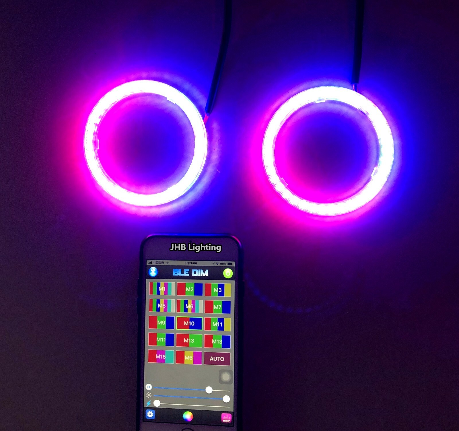 JHB Pair 70MM IP68 Bluetooth+ Remote Chasing Flowing LED Halo Full Rings Lights