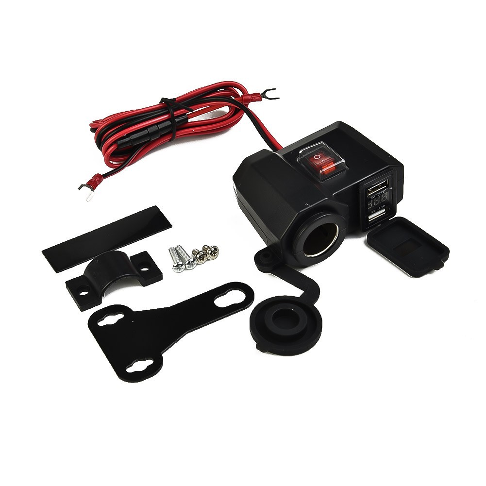 Motorcycle USB Charger Outlet Voltmeter Switch Plastic Metal 12V Accessories