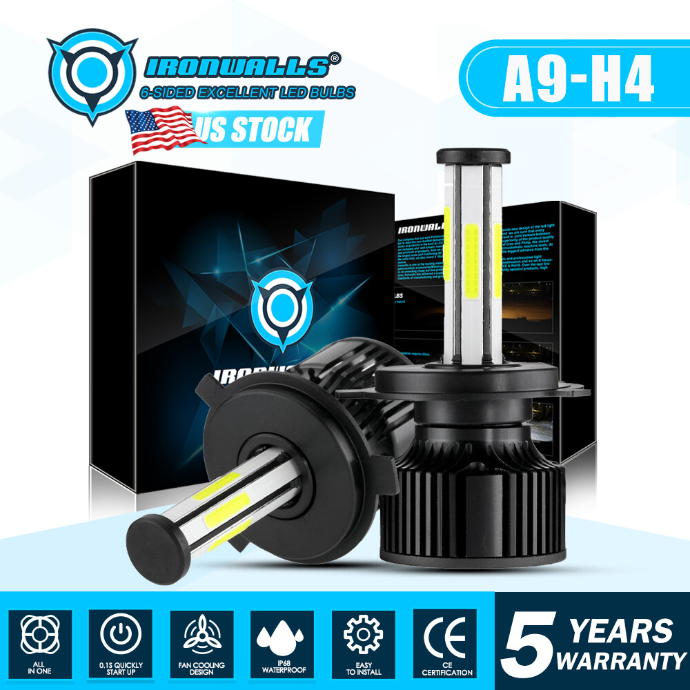 6-sides H4 9003 HB2 LED Bulb Hi-Lo Beam White Motorcycle Headlight High Power 2x