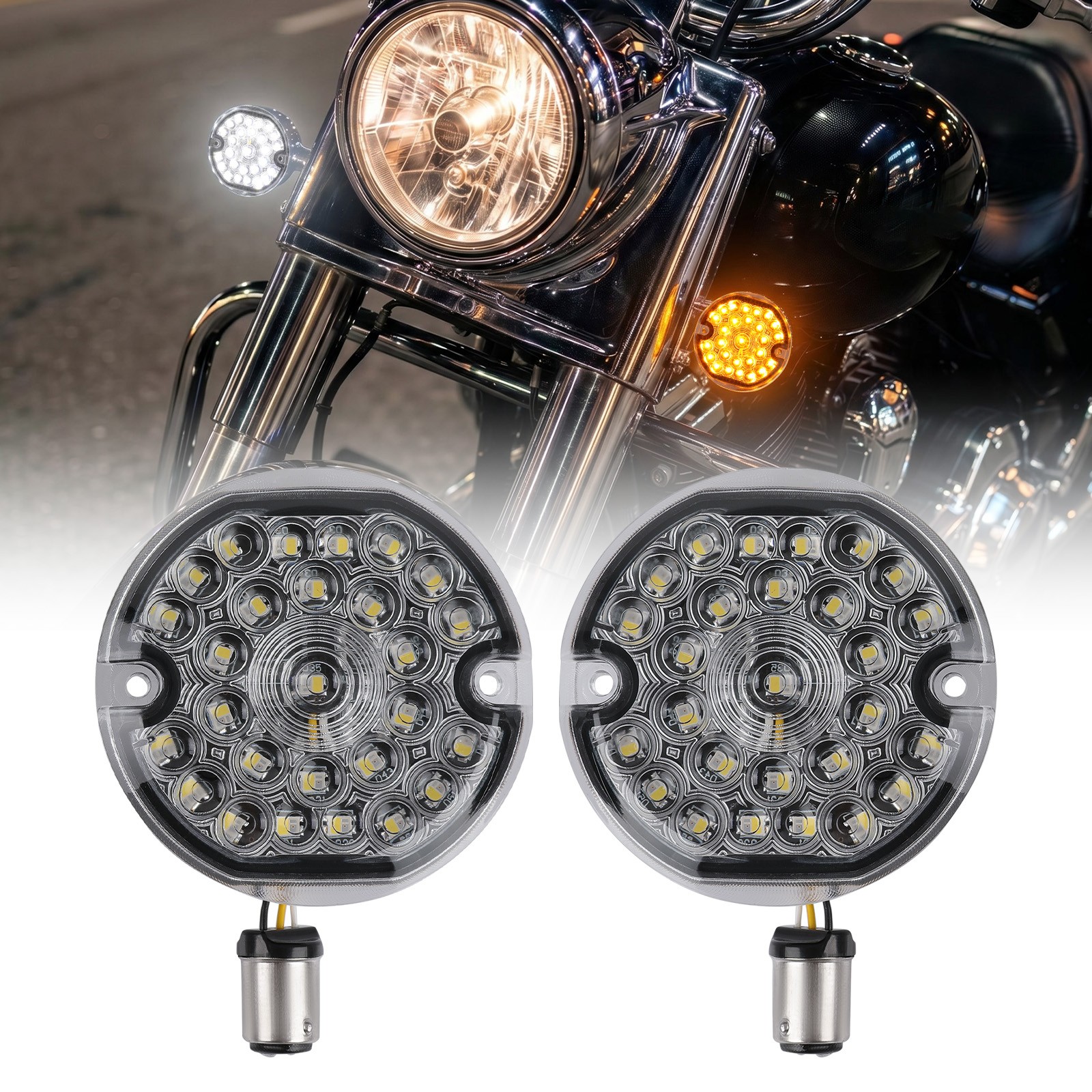 3-1/4″ Front 1157 LED Turn Signals Blinkers For Harley Road King Classic Touring