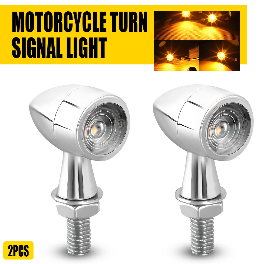 2x Chrome Bullet Motorcycle Mini LED Turn Signals Blinker Light Indicator Amber