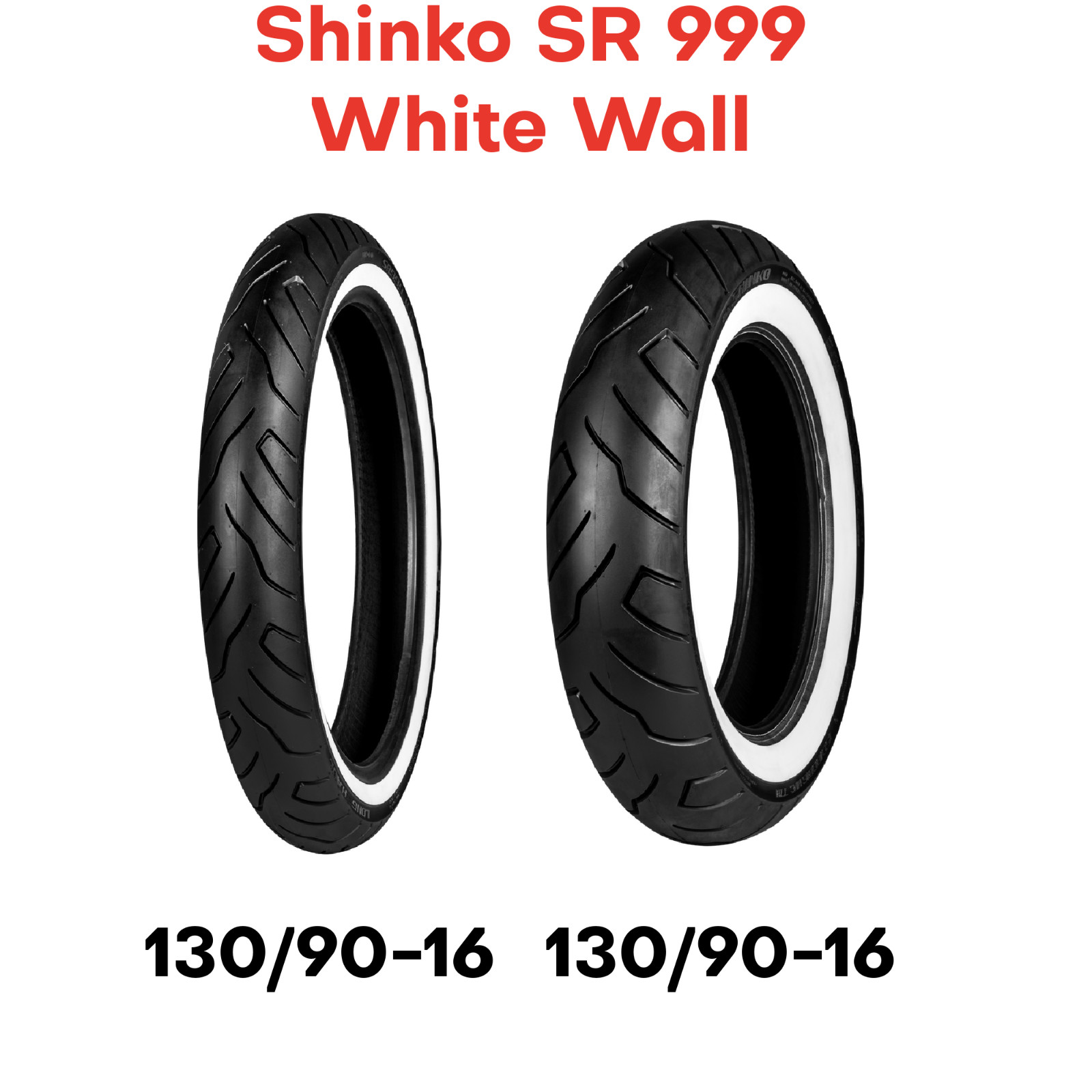 New Shinko 999 Motorcycle Tire Set Front + Rear 130/90-16 130 90 16″ White Wall