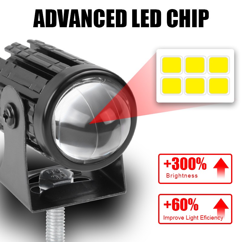 2X Motorcycle Headlight Universal LED Headlamp Projector Lens Spotlight Mini ATV