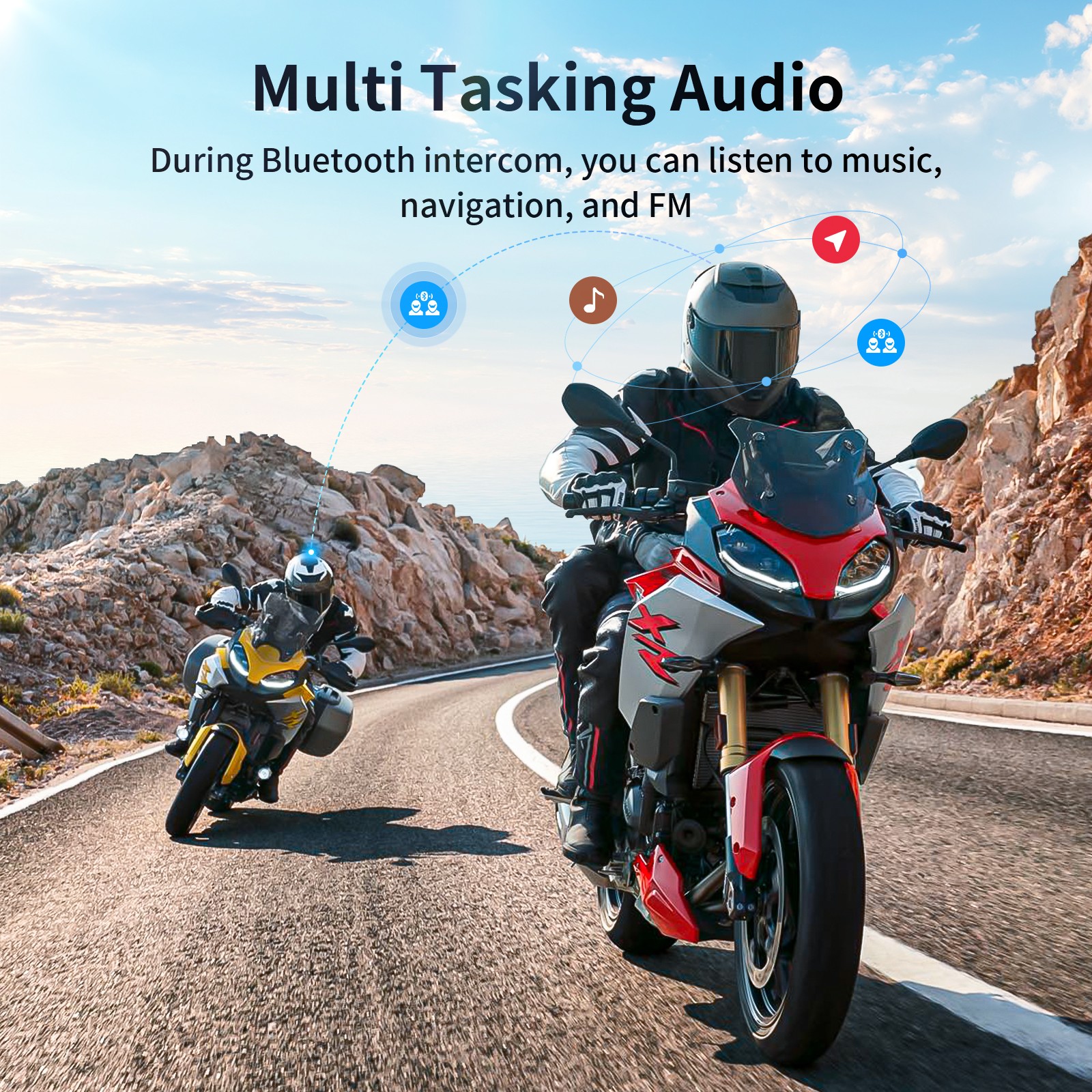 2x M1-S Motorcycle Helmet Intercom for 8 Riders 2000m Bluetooth Headset with mic