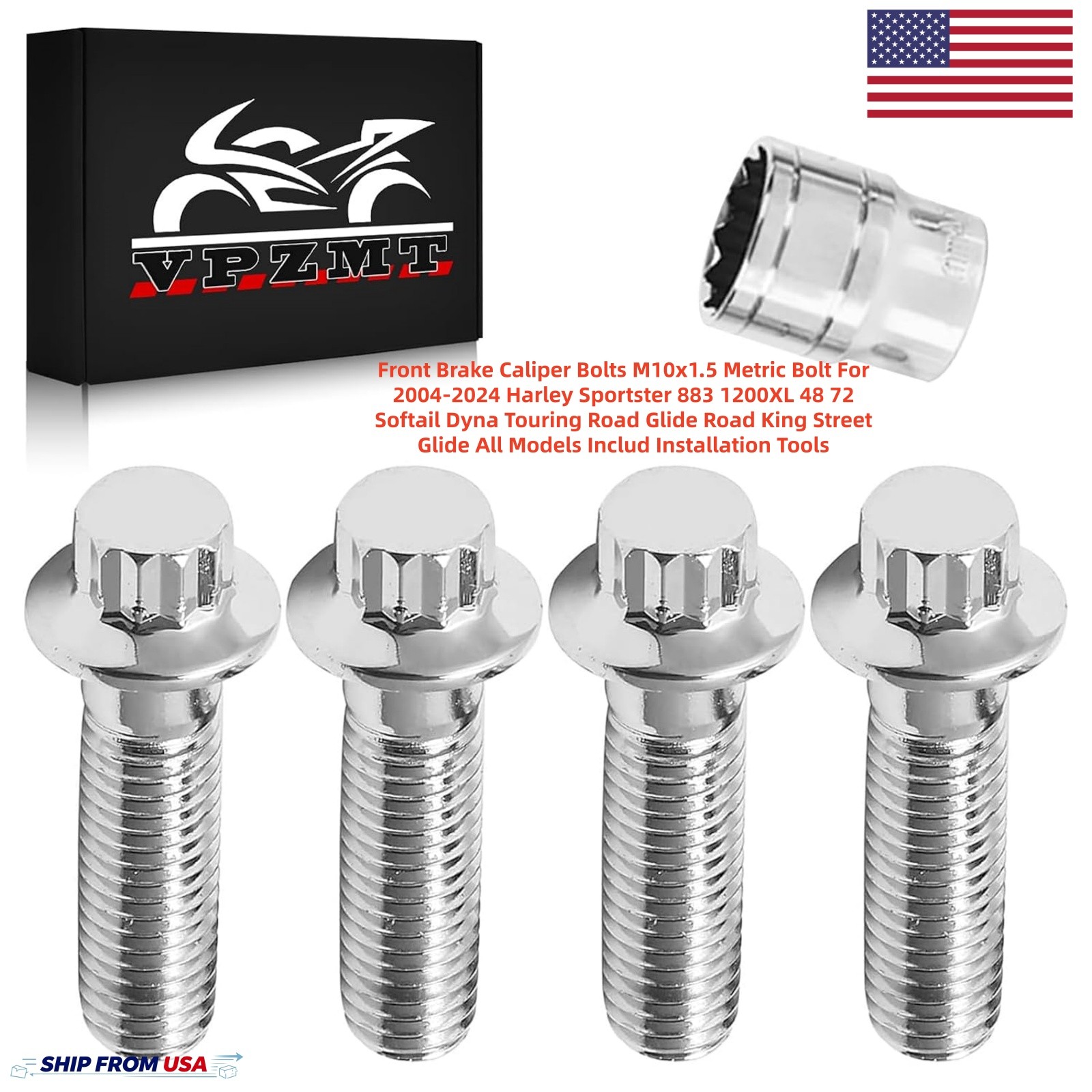 M10x1.5 Front Brake Caliper Bolts Metric Bolt For 2004-2024 Harley Touring Model