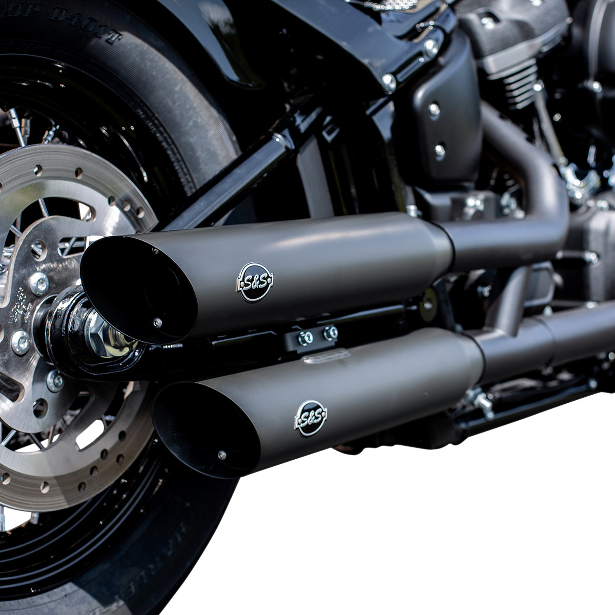 S&S Cycle Slash Cut Race Slip-On Mufflers Black 550-0735 Fat Boy 107 114 18-22