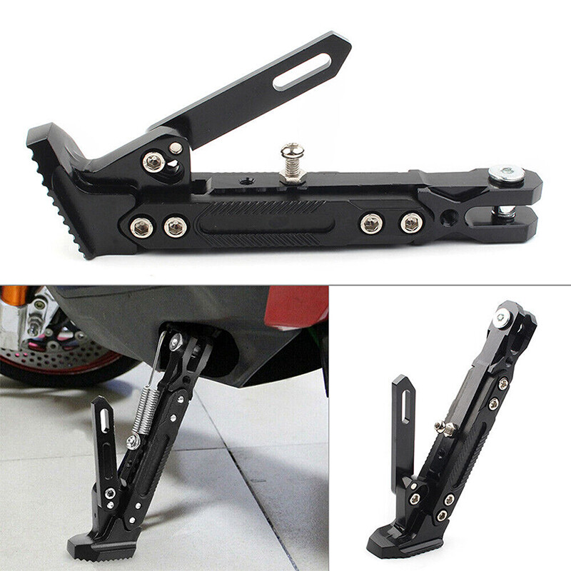 Black Motorcycle CNC Aluminum Alloy Adjustable Kickstand Foot Side Stand USA
