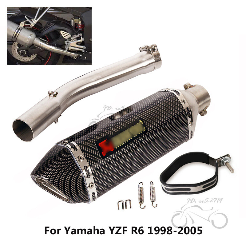 Slip for Yamaha YZF R6 1998-2005 Exhaust Mid Link Pipe 370mm Muffler Tips System