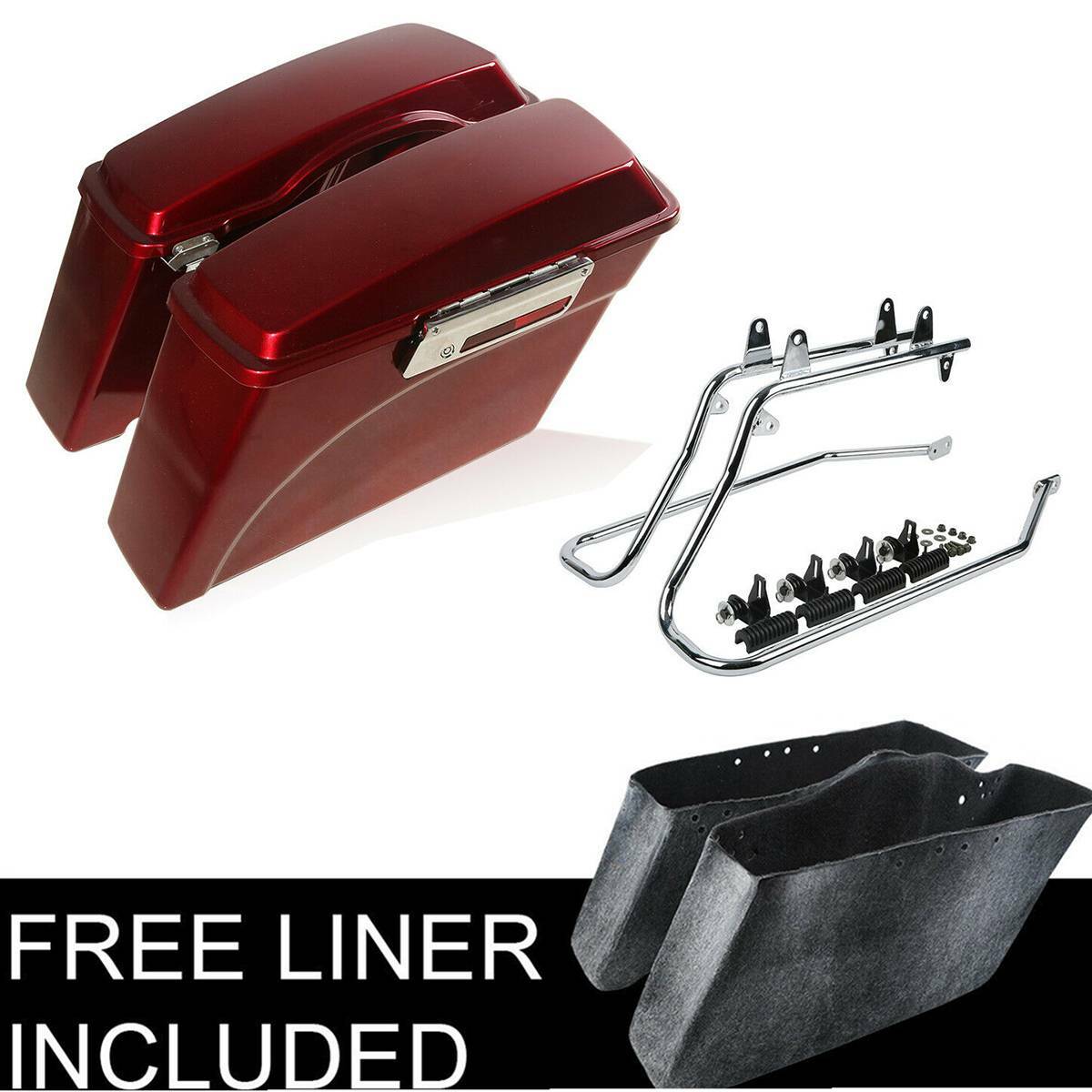 Red Hard Saddlebag Bags With Conversion Bracket Fit For Harley Softail 1984-2017