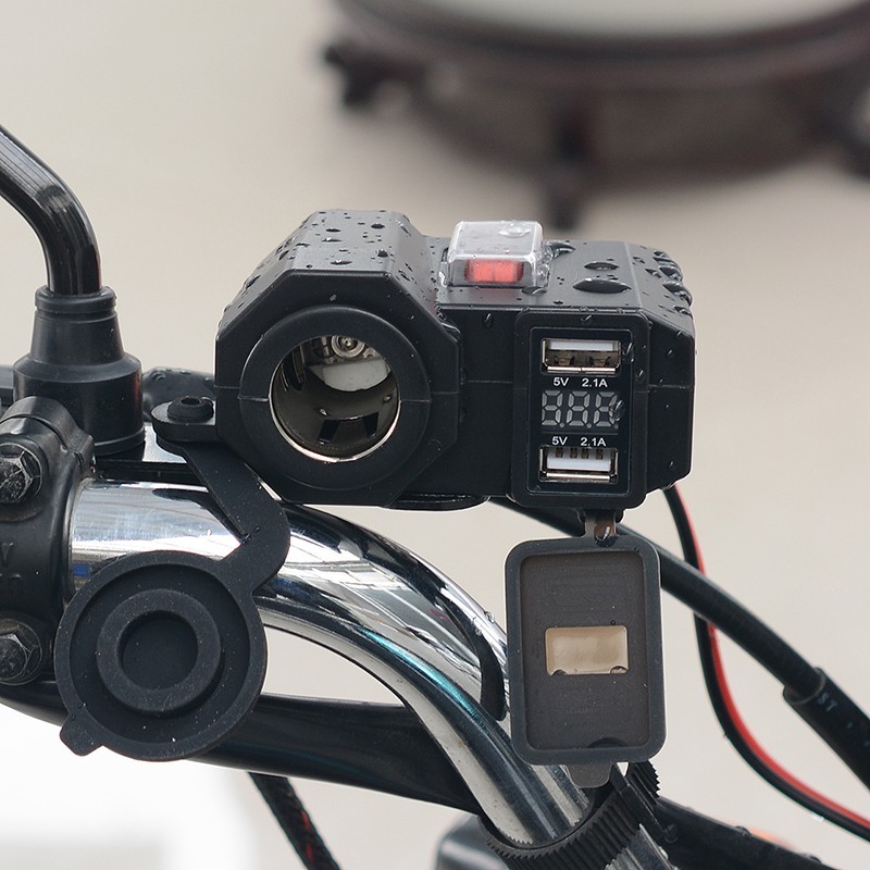 Motorcycle USB Charger Outlet Voltmeter Switch Plastic Metal 12V Accessories